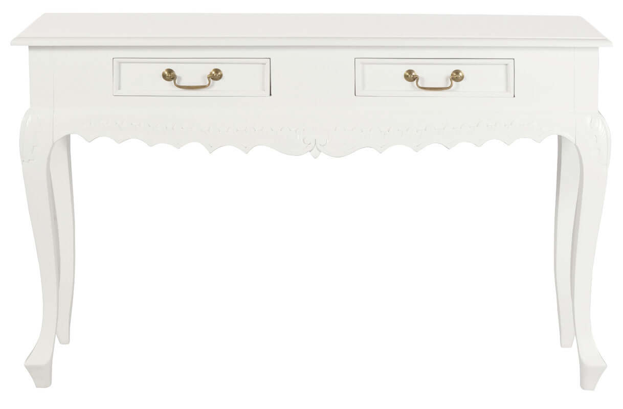 Elegant Seine Carved Sofa Table - White Mahogany-Upinteriors