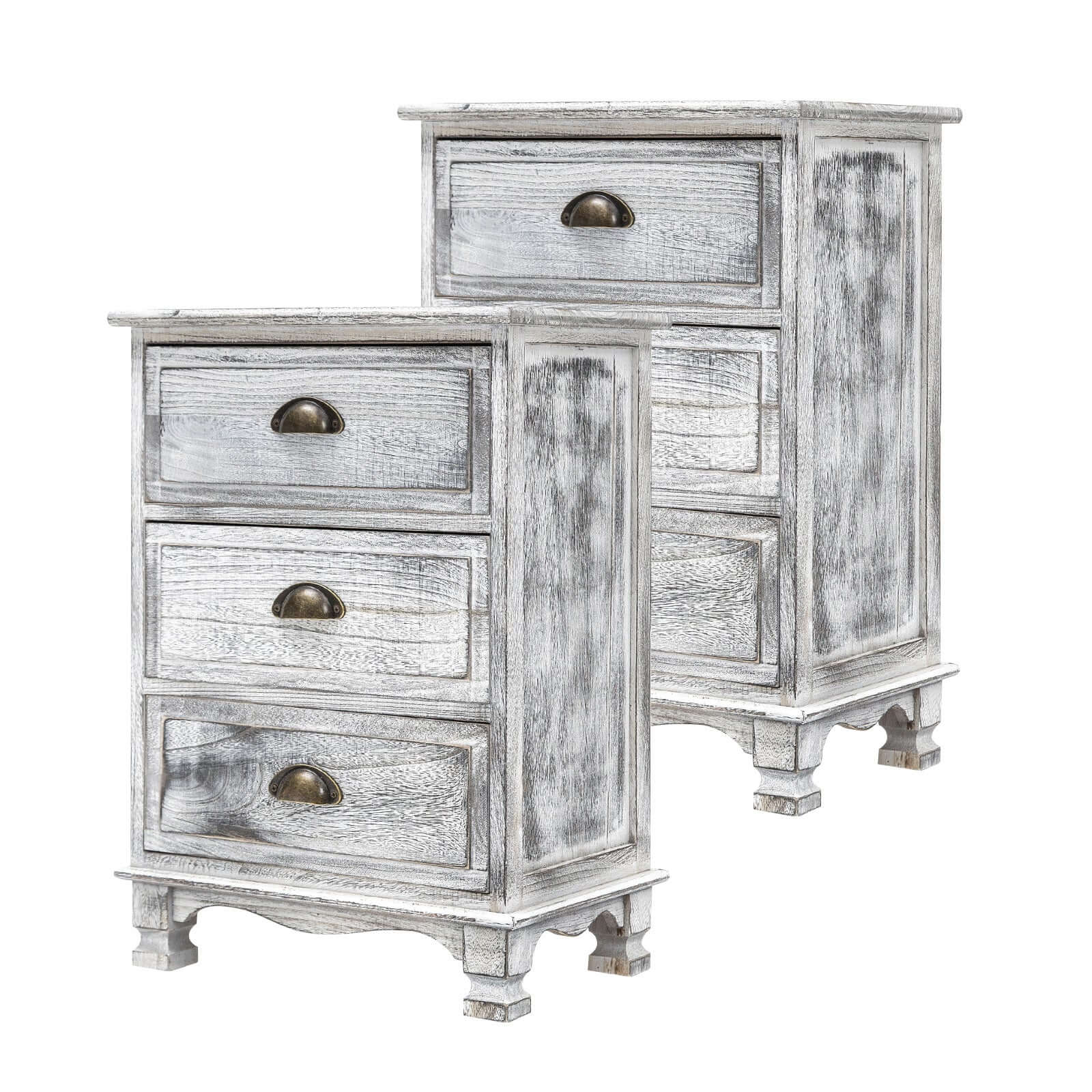 Vintage CLARA Grey Bedside Table 3-Drawer Storage-Upinteriors