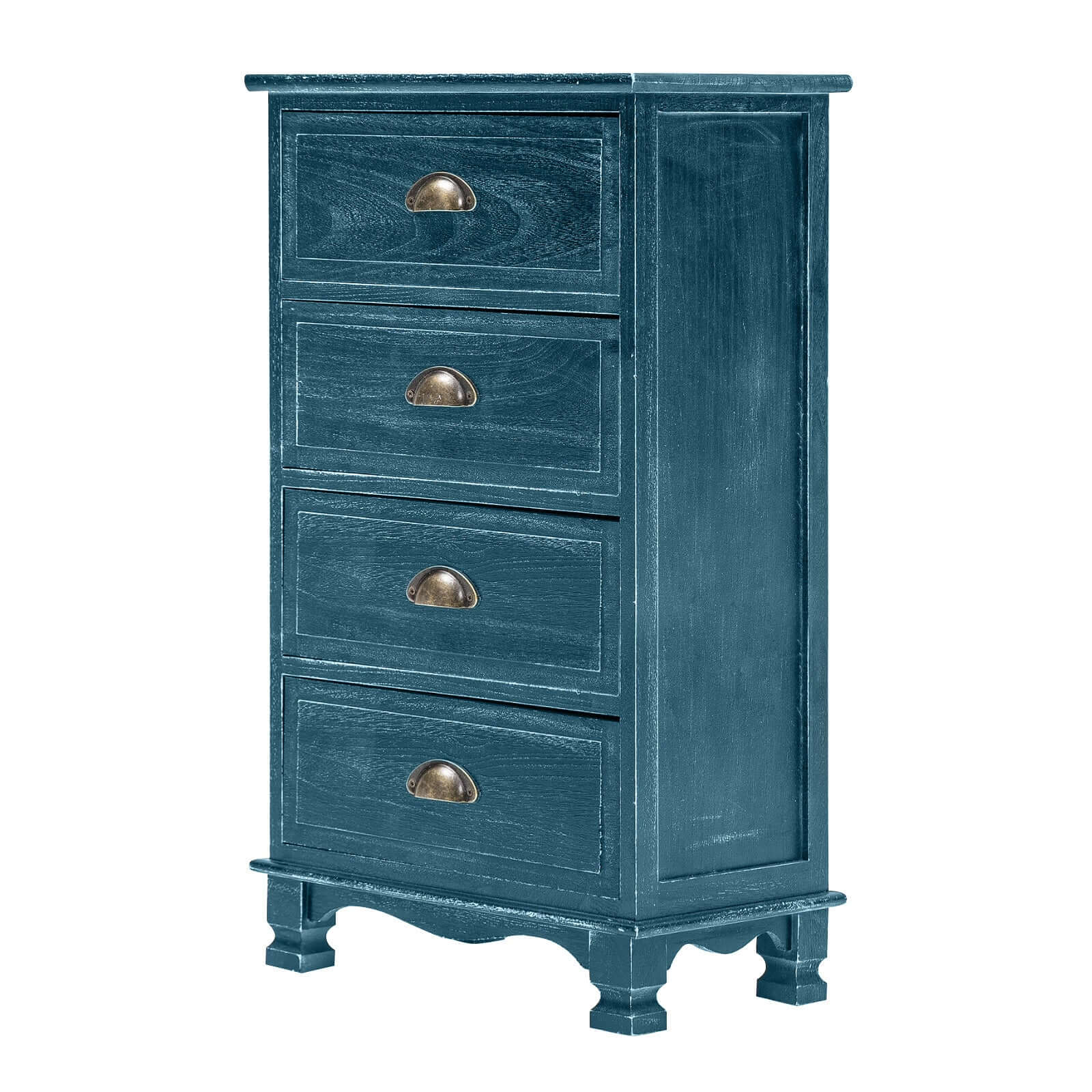 ADELINE Vintage 4-Drawer Bedside Table - Blue-Upinteriors