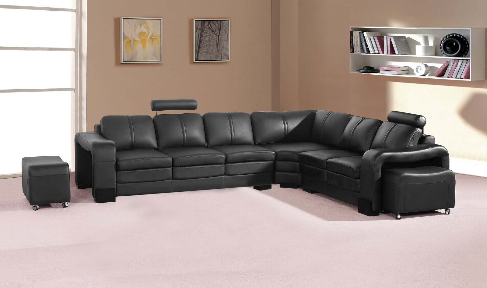 Luxury 6-Seat Faux Leather Lounge Set with Ottomans-Upinteriors