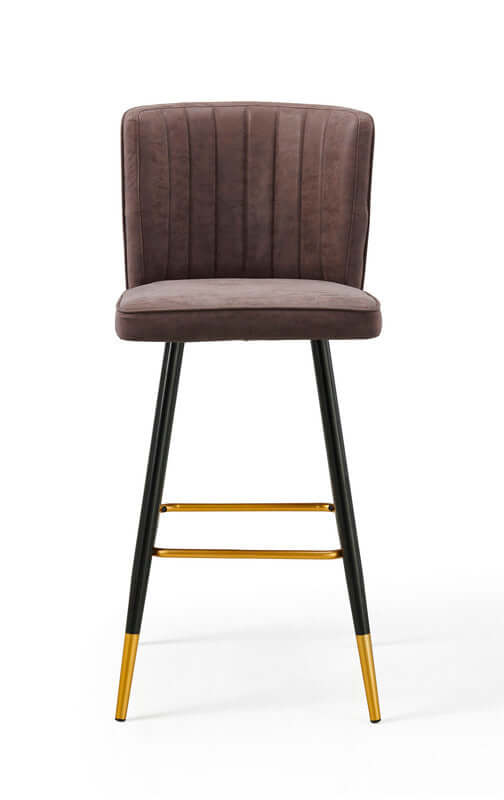Modern Bar Chair Leather & Wood - Mid-Century Elegance-Upinteriors