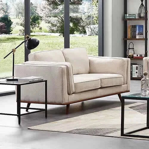 2 Seater Sofa Beige Fabric Modern Lounge Set for Living Room Couch with Wooden Frame-Upinteriors