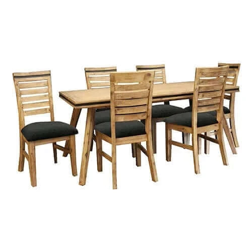 Buy 7 pieces dining suite 180cm medium size dining table & 6x chairs in solid acacia wooden frame in silver brush colour - upinteriors-Upinteriors