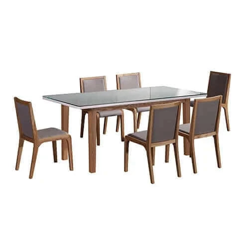 Buy 7 pieces dining suite dining table & 6x chairs in white top high glossy wooden base - upinteriors-Upinteriors