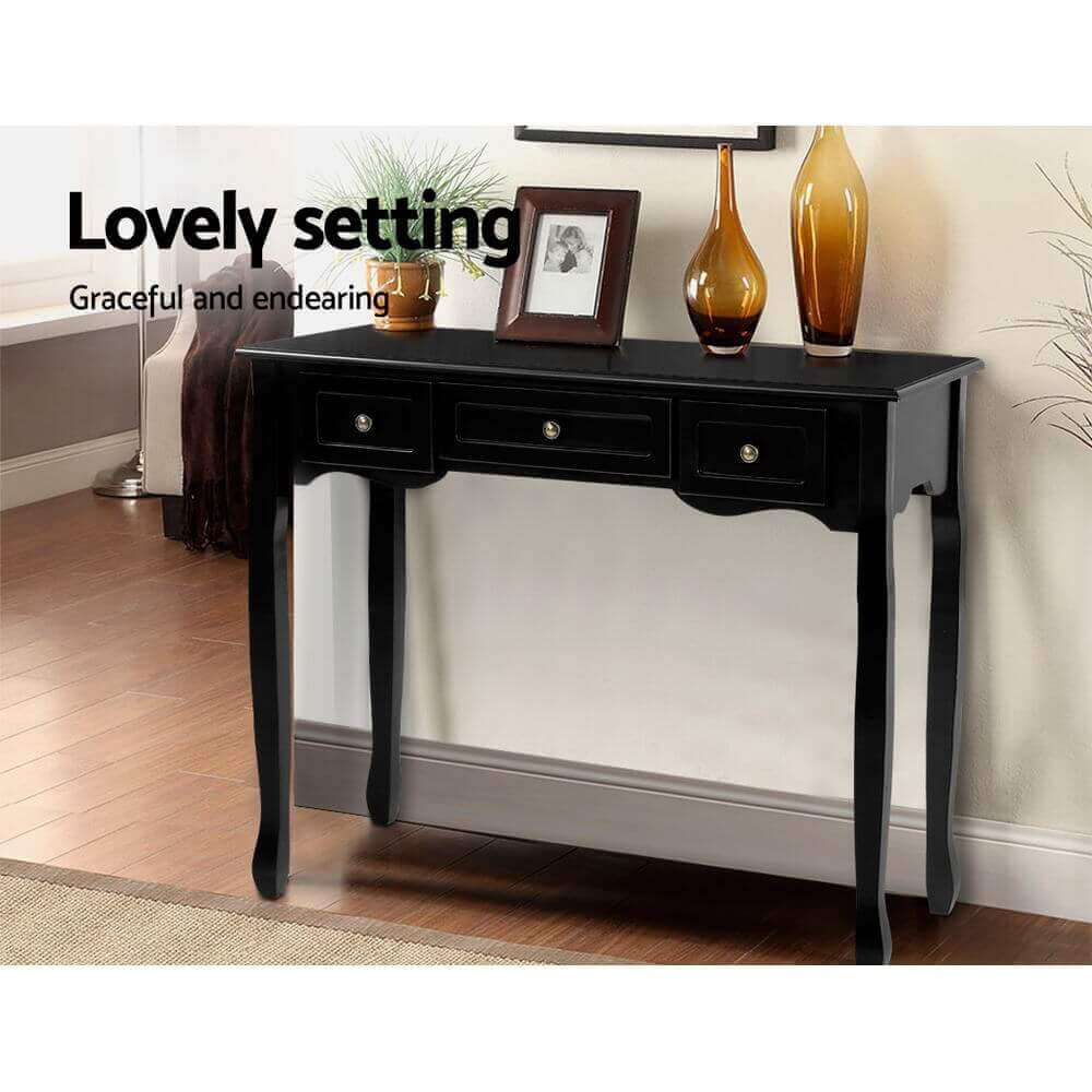 Artiss Hallway Console Table Hall Side Dressing Entry Display 3 Drawers Black-Upinteriors
