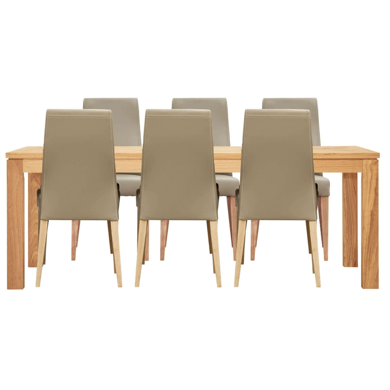 Rosemallow 7pc Dining Set 180cm Table 6 Silver PU Chair Solid Messmate Timber-Upinteriors