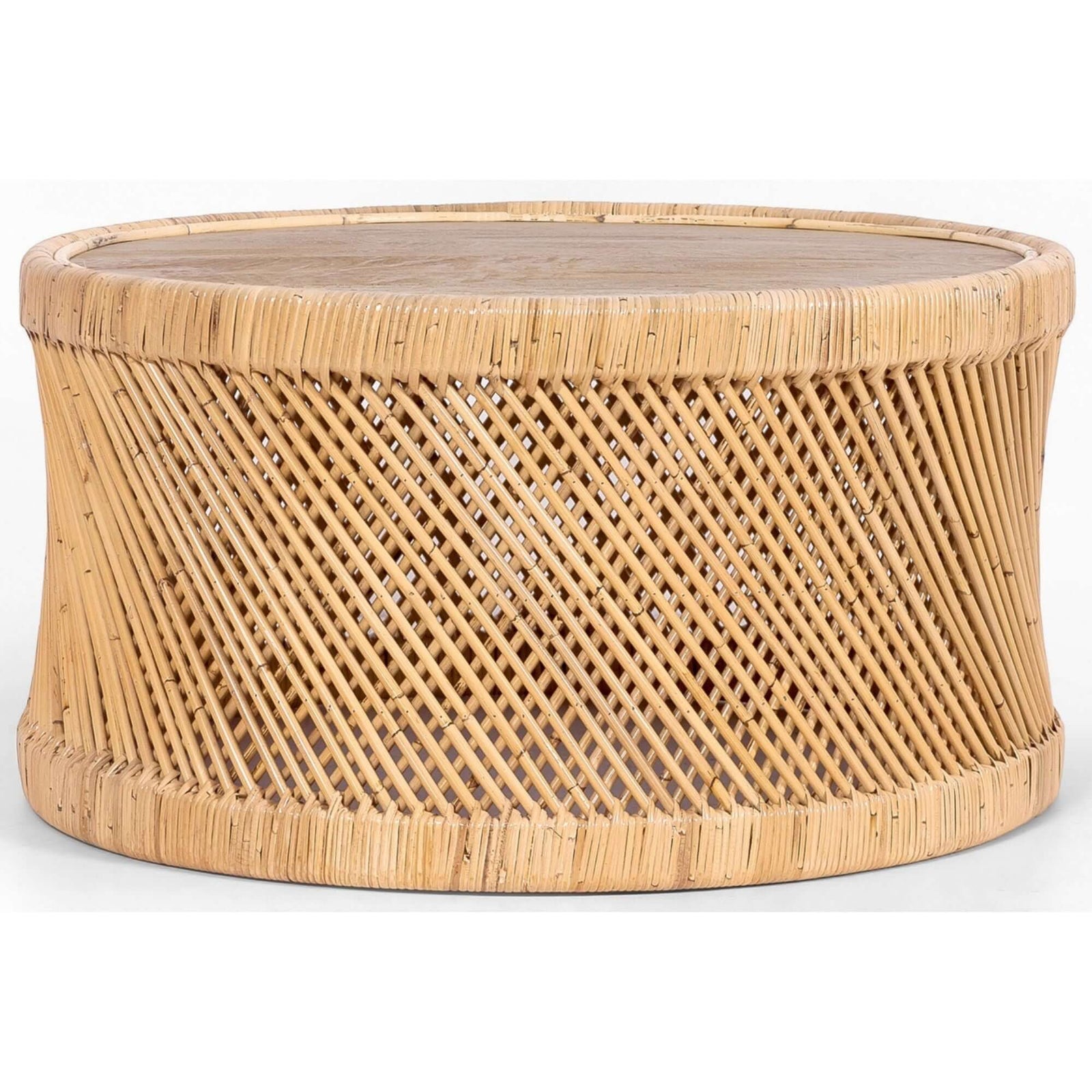 Freesia 80cm Round Coffee Table Mango Wood Top Rattan Frame - Natural-Upinteriors