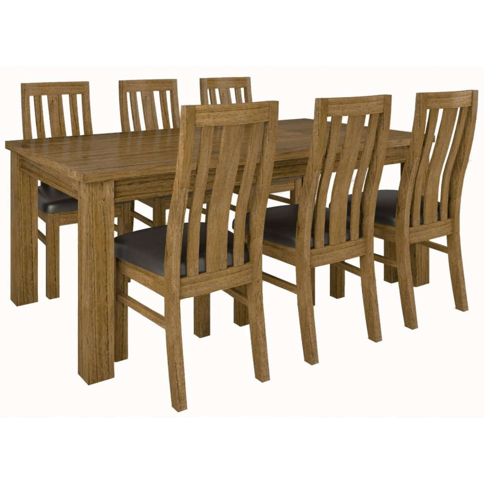Birdsville 7pc Dining Set 190cm Table 6 PU Seat Chair Solid Mt Ash Wood - Brown-Upinteriors