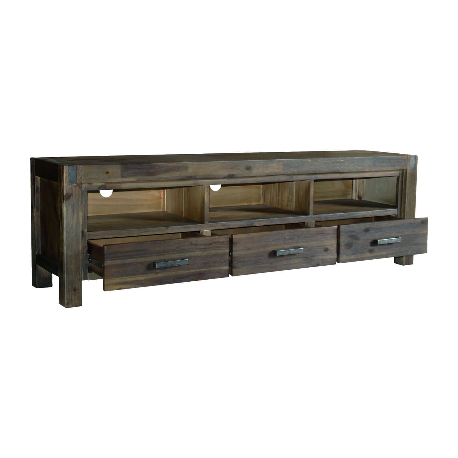 TV Cabinet with 3 Storage Drawers with Shelf Solid Acacia Wooden Frame Entertainment Unit in Chocolate Colour-Upinteriors
