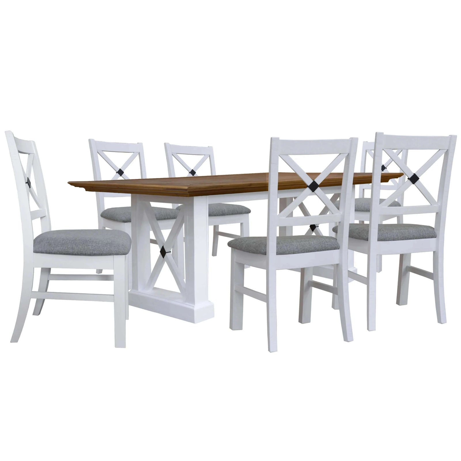 Buy beechworth 7pc dining set 200cm table 6 chair pine wood hampton furniture - grey - upinteriors-Upinteriors