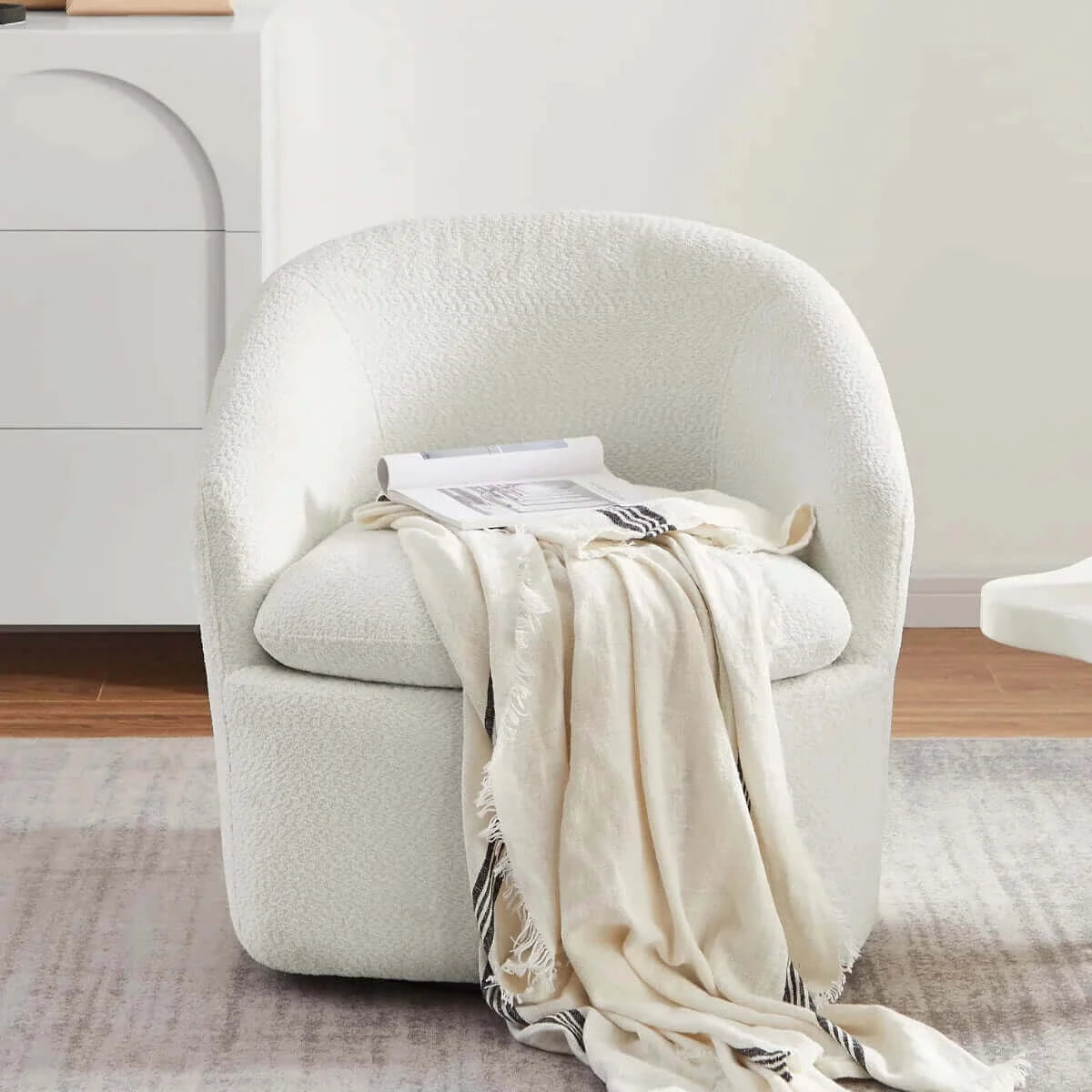 Buy carrie white boucle swivel chair - upinteriors-Upinteriors