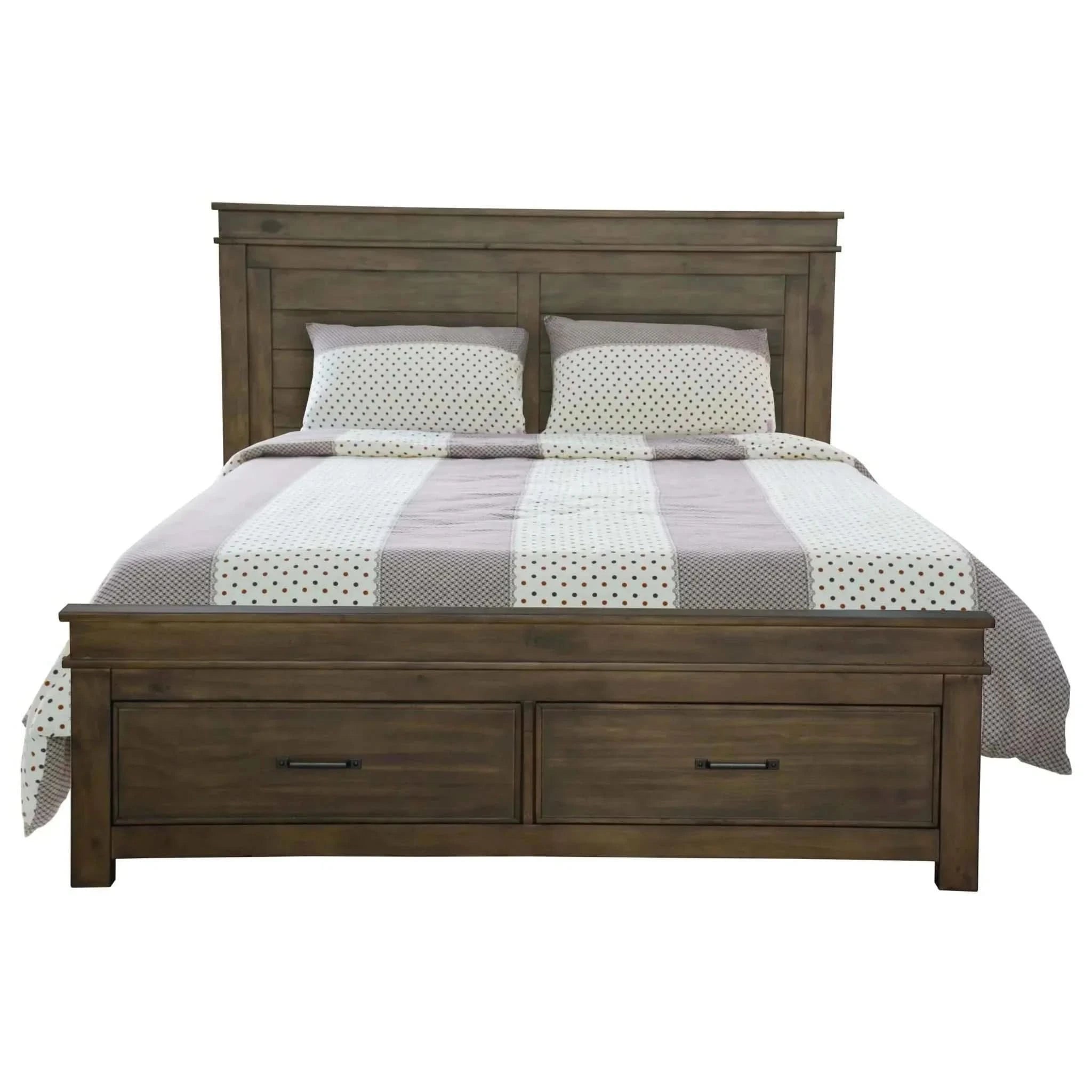 Rustic Grey Queen Bed Frame with Storage Drawers