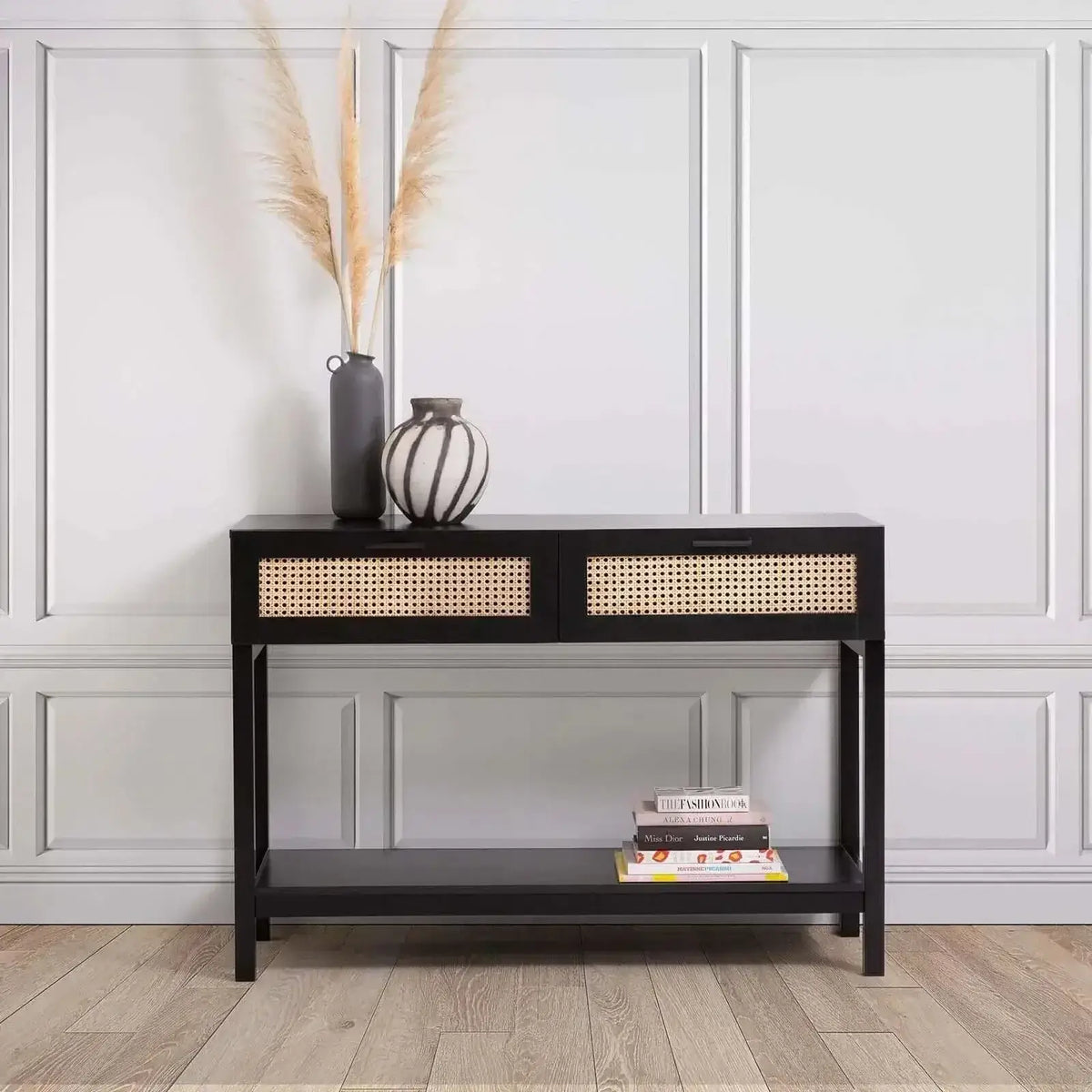 Stylish and Functional: Discover the Beauty of a Black Rattan Console Table-Upinteriors