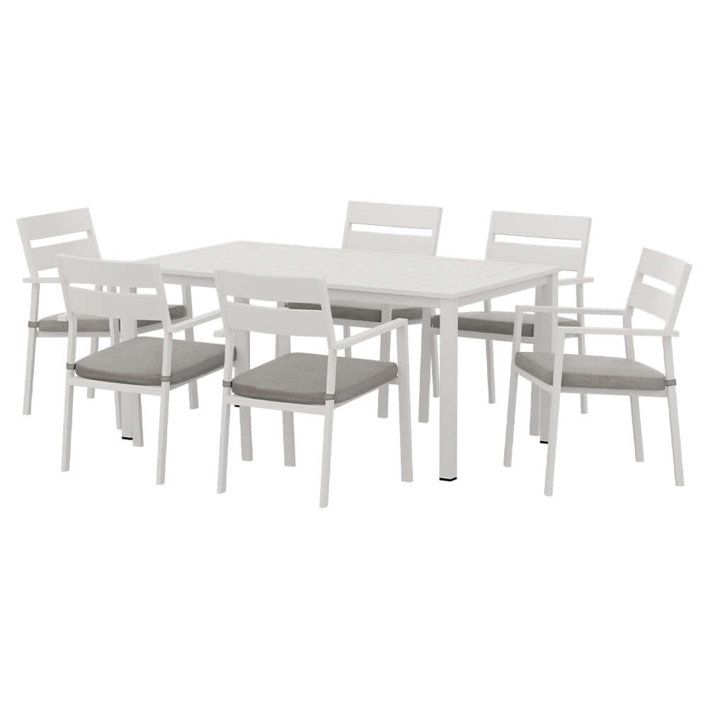 Gardeon Outdoor Dining Set 7 Piece Aluminum Table Chairs Setting White-Upinteriors