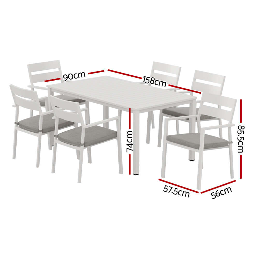 Gardeon 7-Piece Outdoor Dining Set - Sleek White-Upinteriors