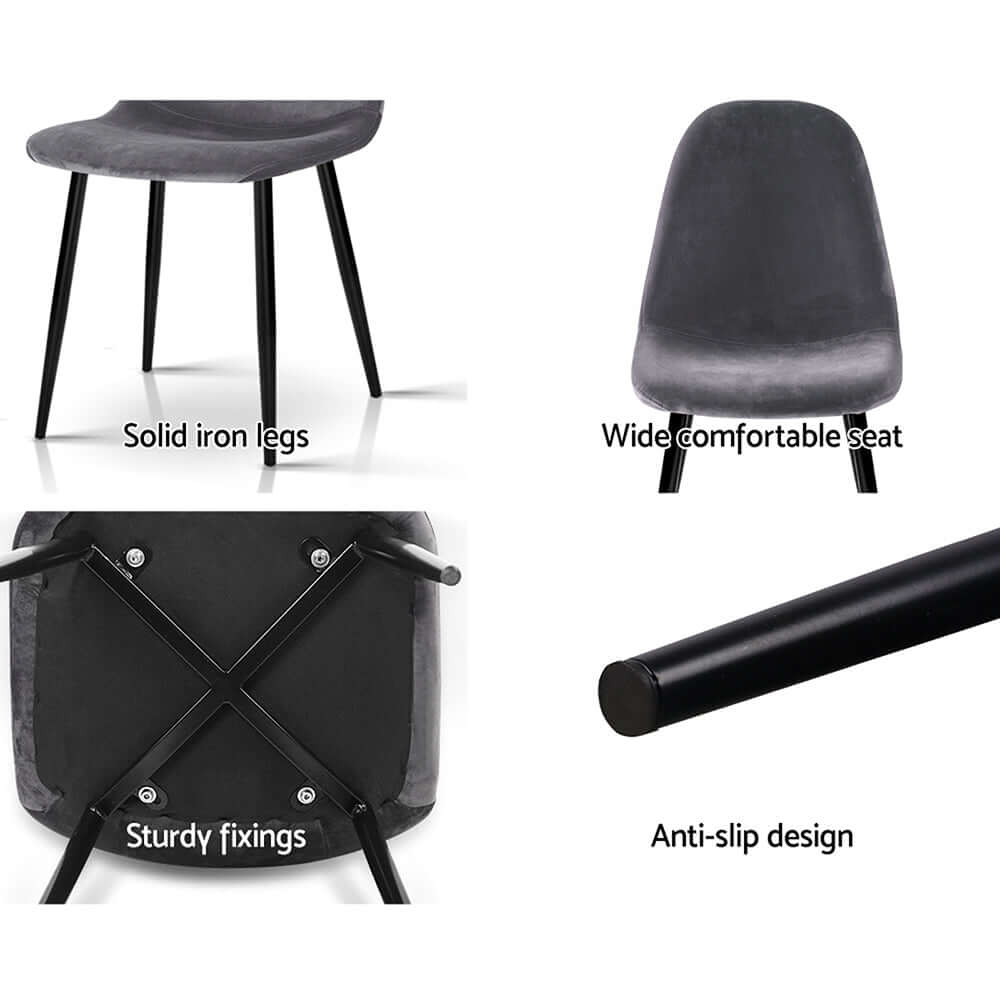 Artiss Grey Velvet Dining Chairs Set of 4 - Nova-Upinteriors