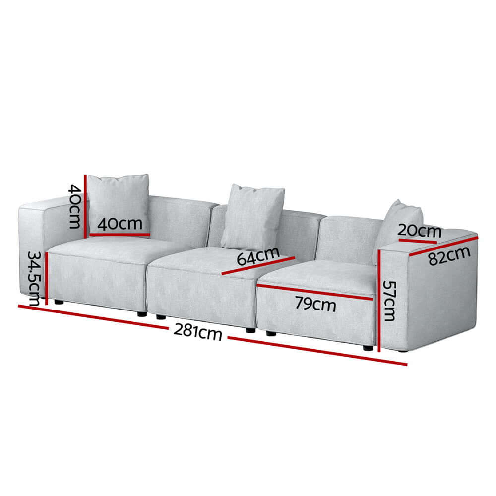 Artiss 3-Seater Modular Sofa - Stylish & Cozy Grey Chaise-Upinteriors