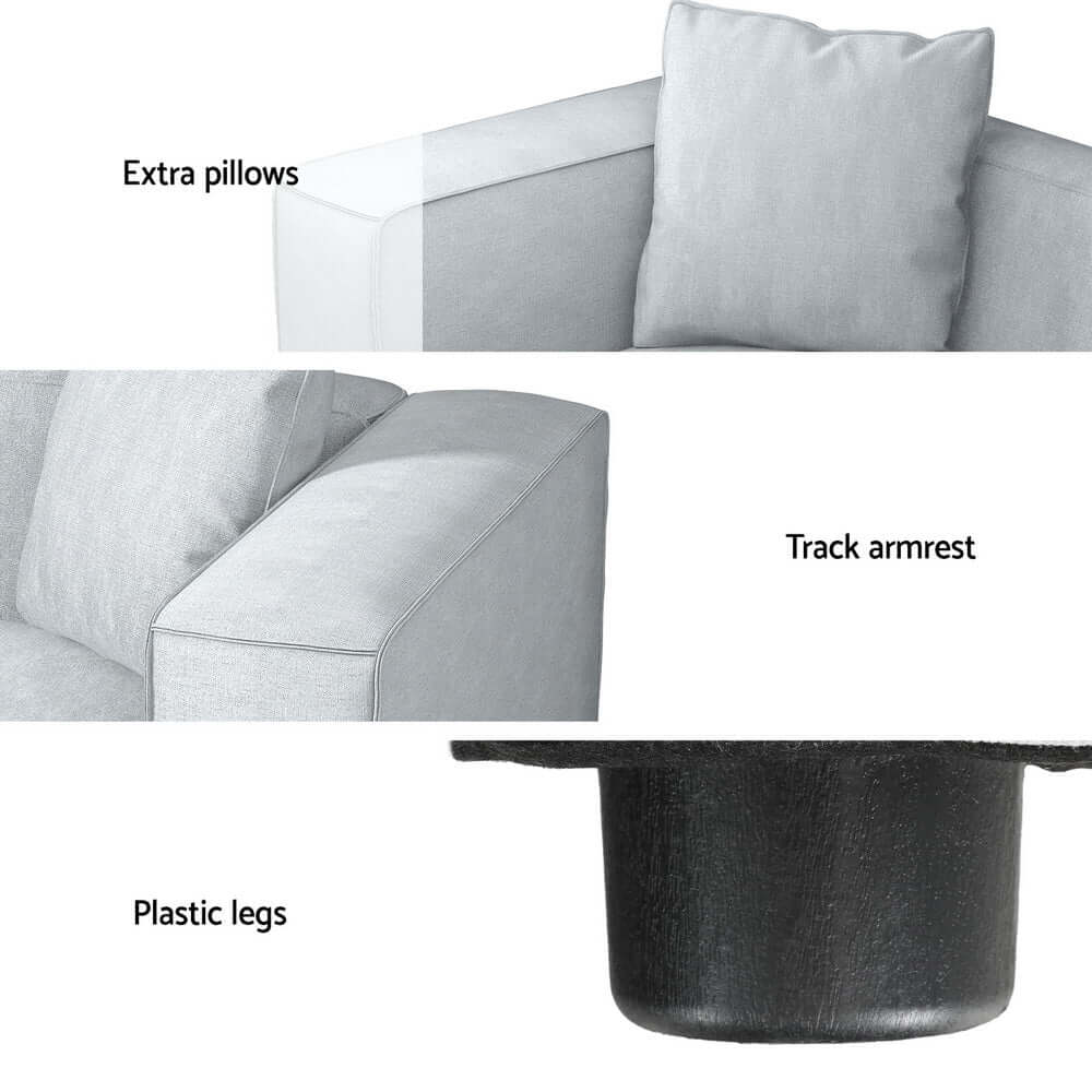 Artiss 3-Seater Modular Sofa - Stylish & Cozy Grey Chaise-Upinteriors