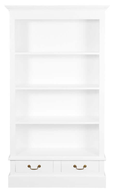 Tasmania Bookcase (White) - Solid Mahogany 2 Drawer-Upinteriors
