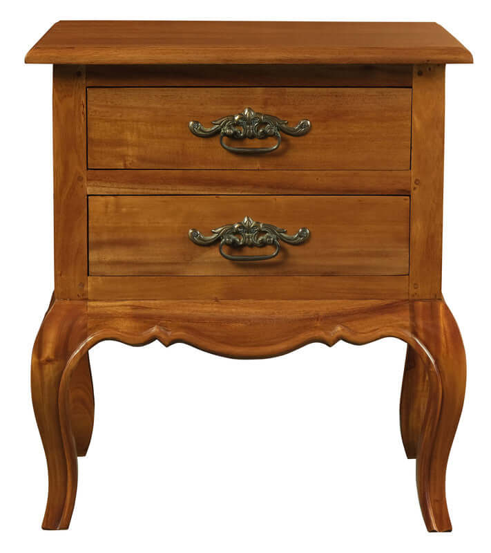 French Provincial 2-Drawer Side Table | Light Pecan-Upinteriors