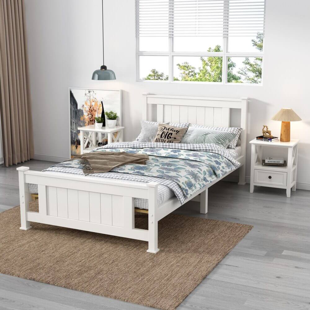 White Pine Bed Frame - Classic & Sturdy Design-Upinteriors