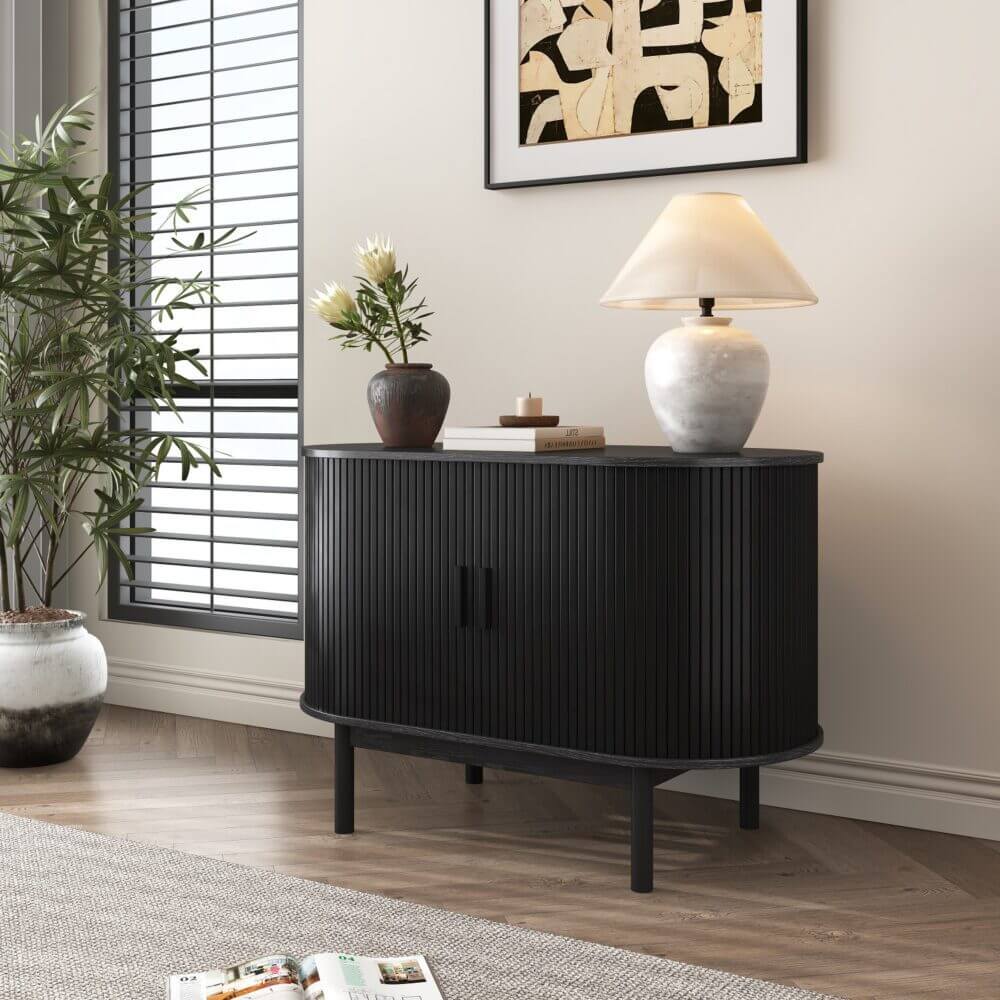 Mid-Century Black Sideboard Cabinet for Modern Spaces-Upinteriors