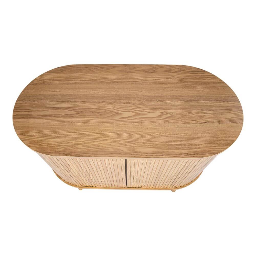 Elegant Natural Wood Ribbed Sideboard Cabinet-Upinteriors