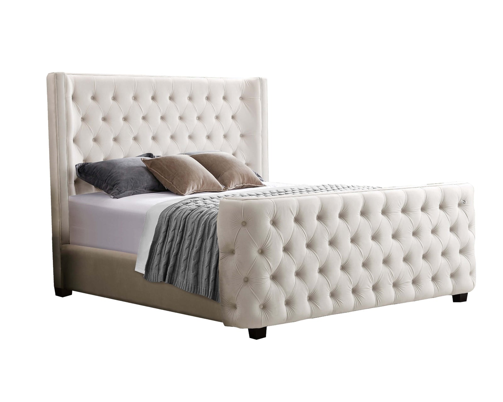 Milan Cream Velvet Queen Bed Frame | Elegant Tufted Design-Upinteriors