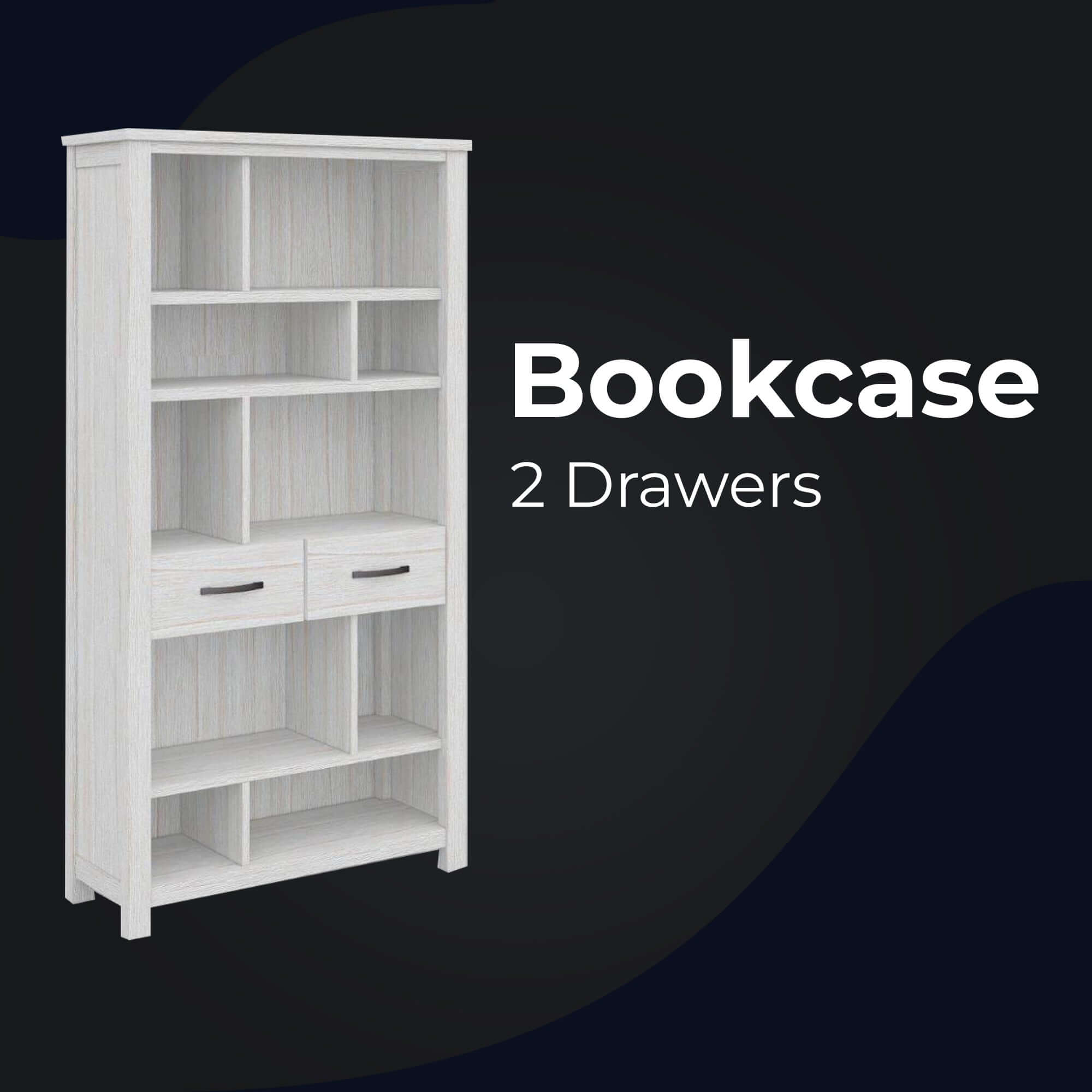 Foxglove 5-Tier Bookshelf with 2 Drawers - White-Upinteriors