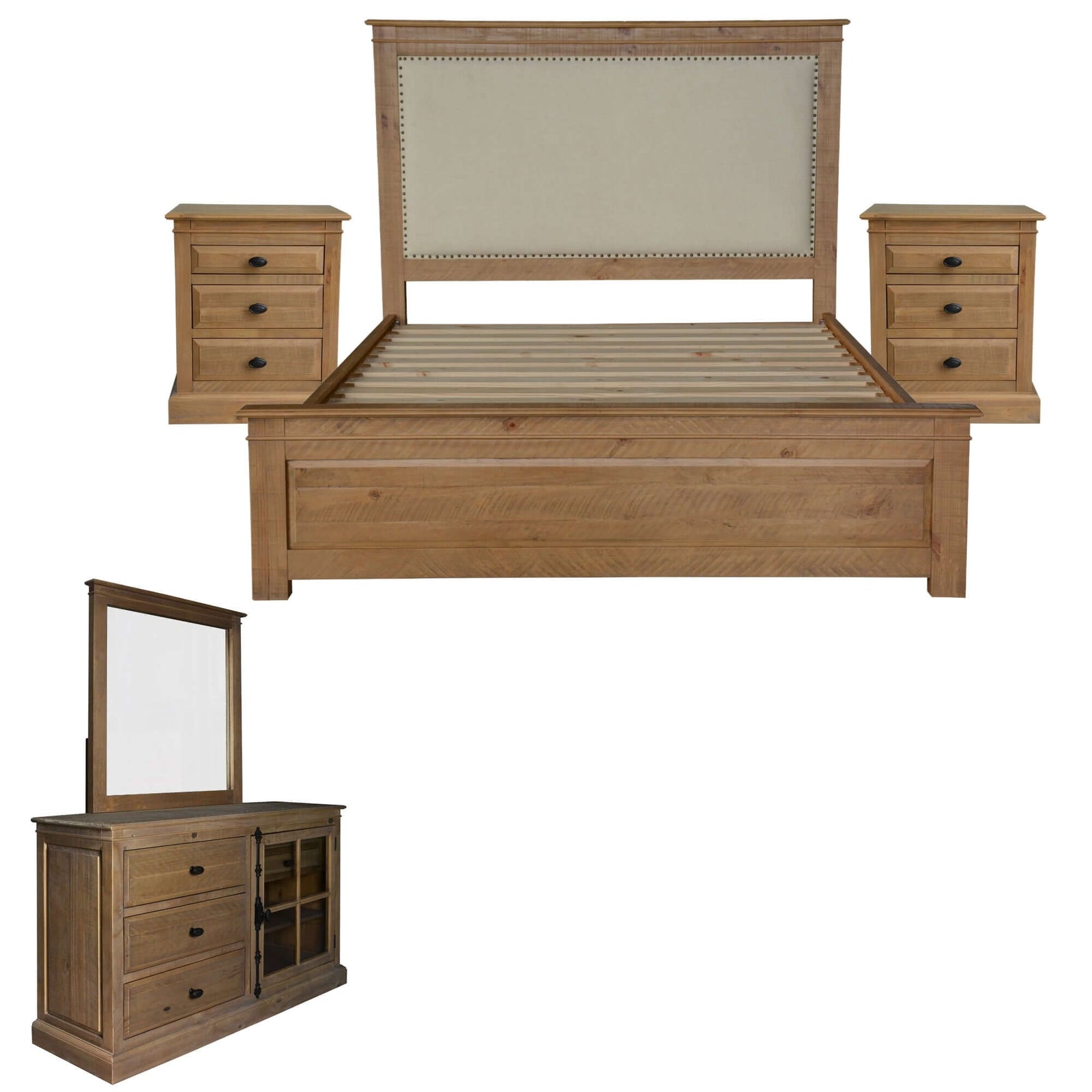 Jade 5pc King Bed Suite Bedside Dresser Bedroom Furniture Package - Natural-Upinteriors