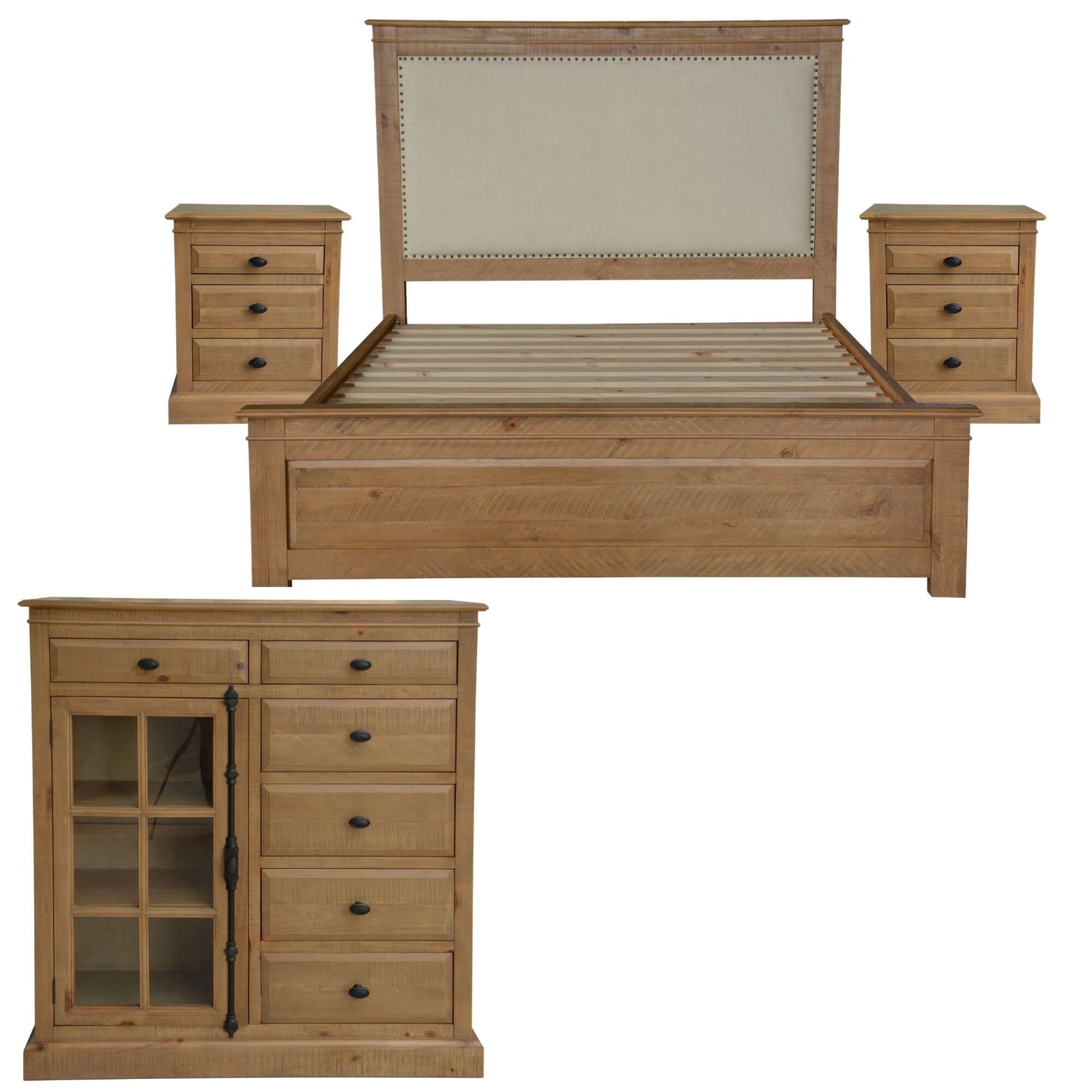Jade 4pc Queen Bed Suite Bedside Tallboy Bedroom Furniture Package - Natural-Upinteriors
