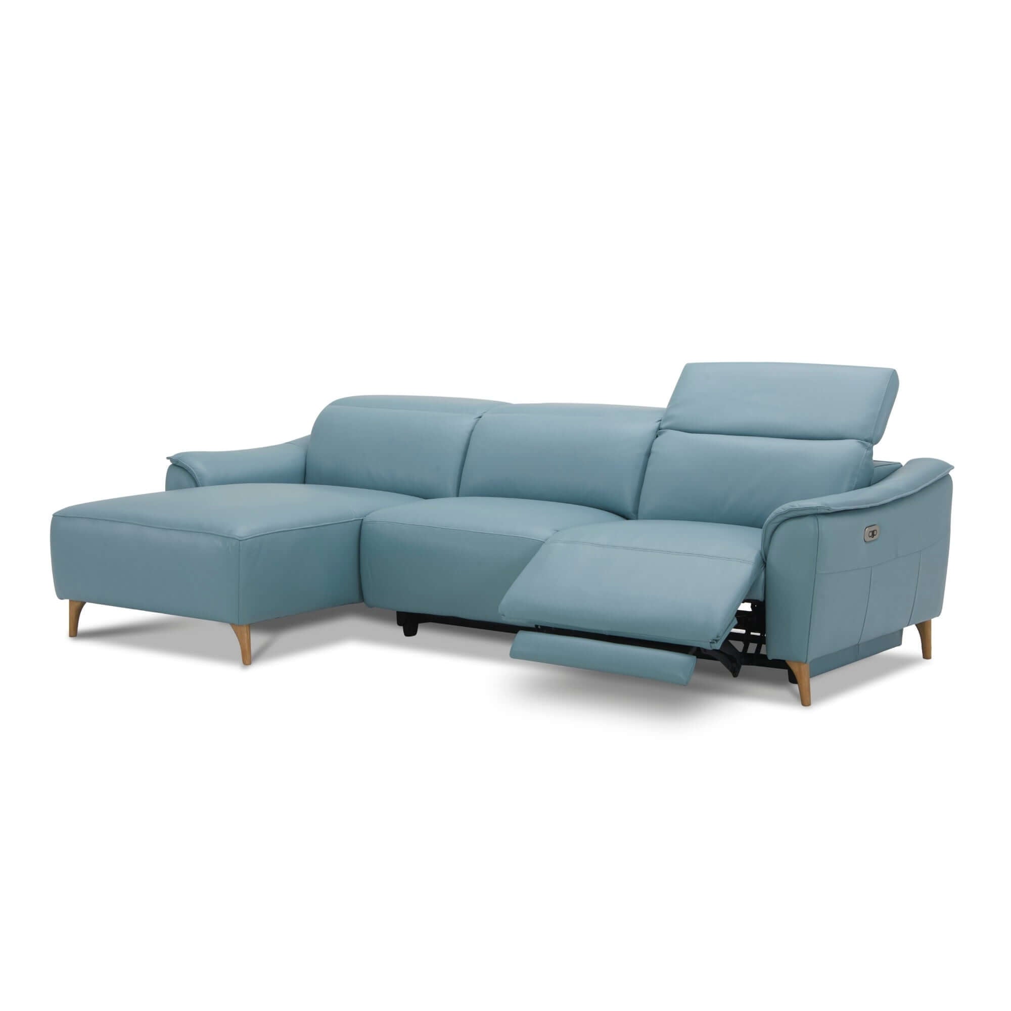 Inala Blue Leather Sofa with Electric Recliner & Chaise-Upinteriors