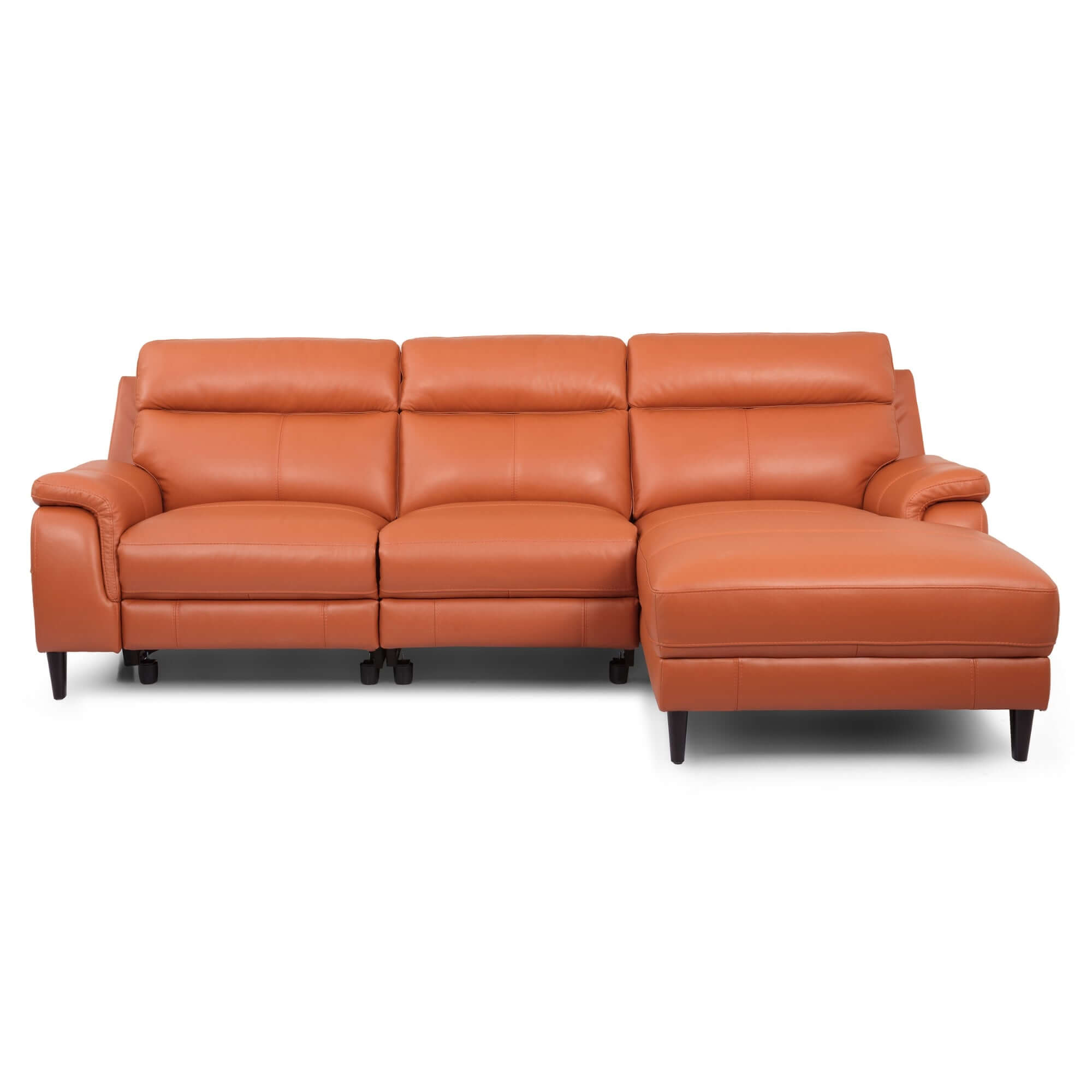 Ella Leather Sofa Recliner with Chaise - Modern Tan Lounge-Upinteriors