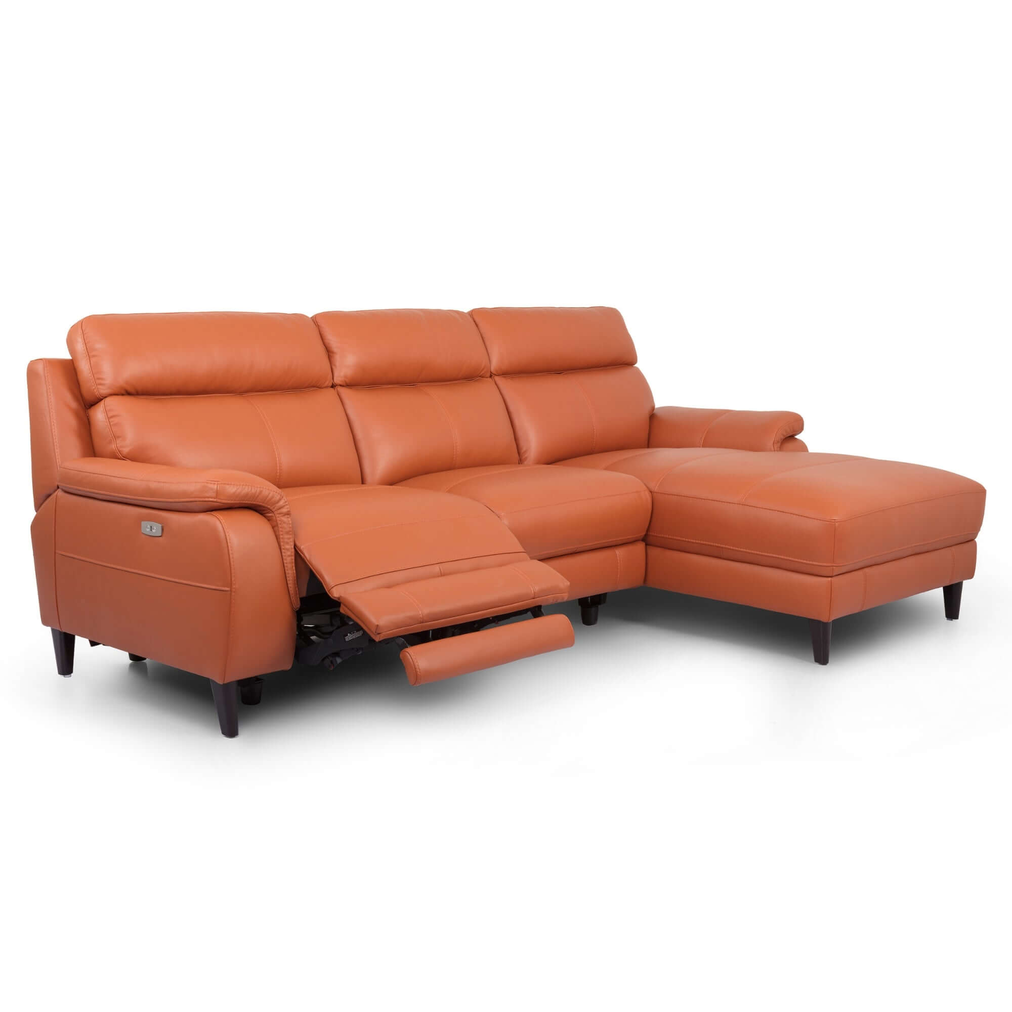 Ella Leather Sofa Recliner with Chaise - Modern Tan Lounge-Upinteriors