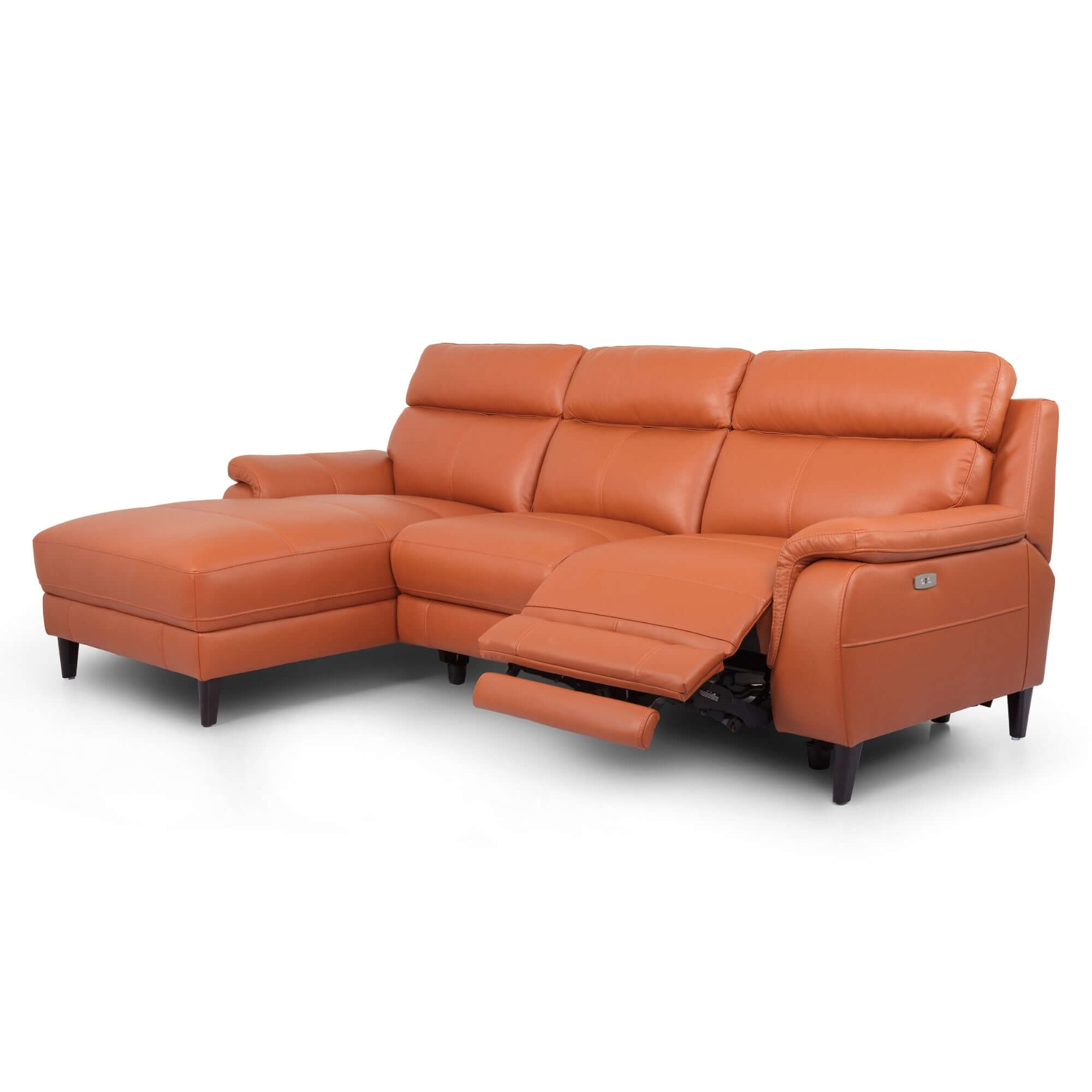 Ella Tan Leather Sofa with Electric Recliner & Chaise-Upinteriors