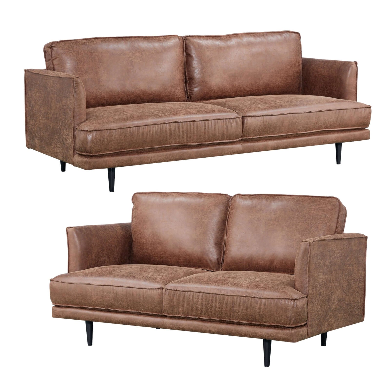 Rosie 2 + 3 Seater Sofa Set - Brown Fabric Lounge Couch-Upinteriors