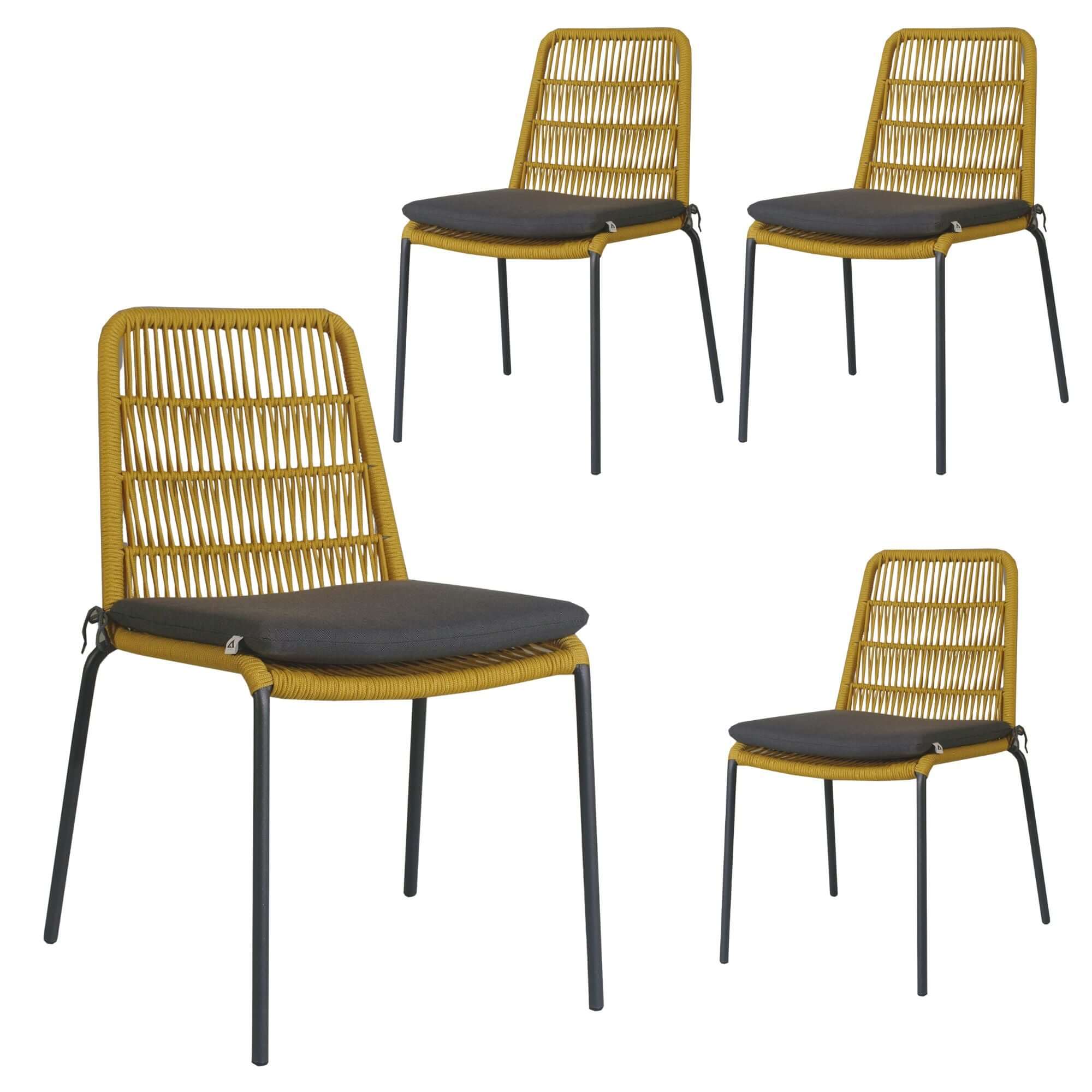 Lara 4pc Yellow Rope Dining Chairs Set | Steel Frame-Upinteriors