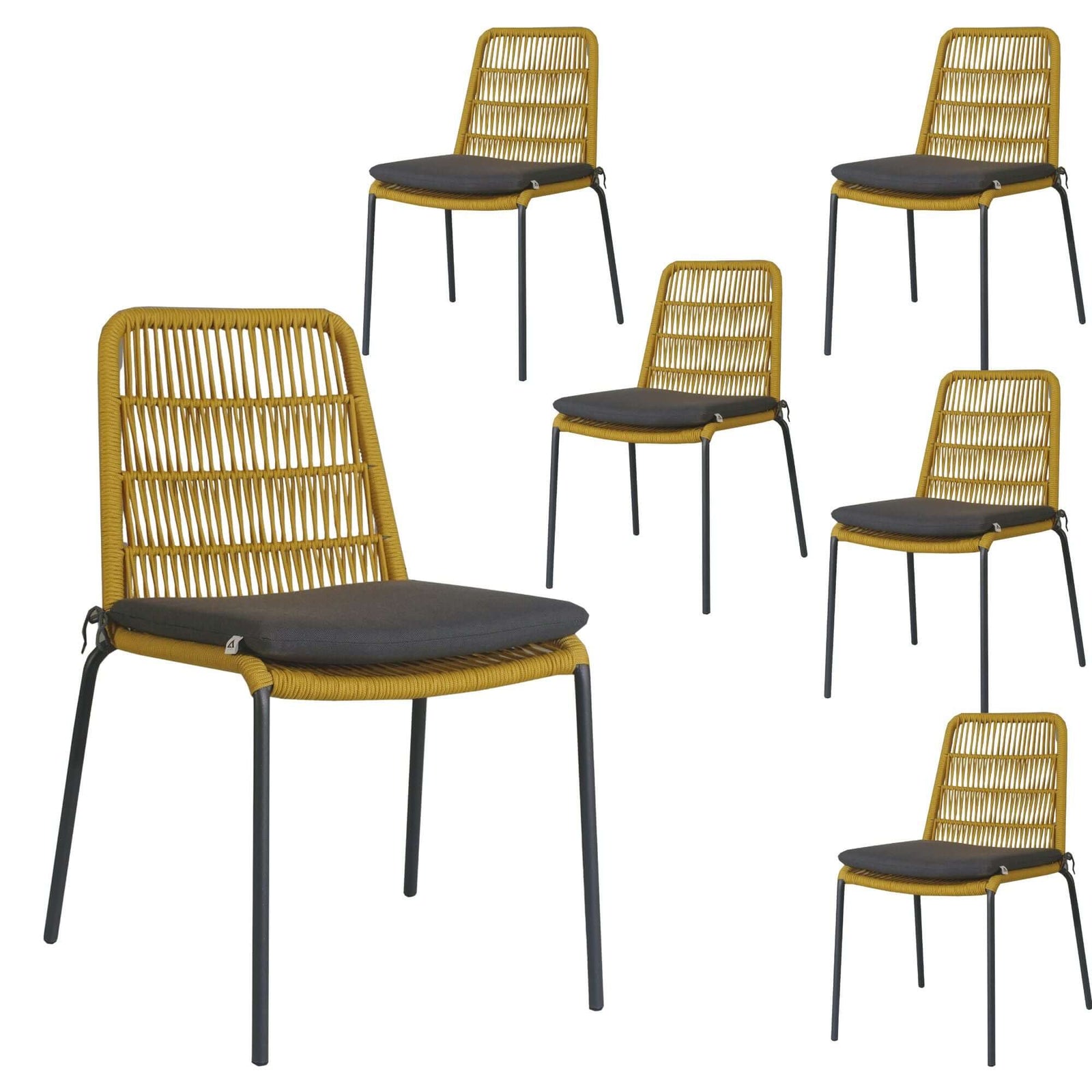 Lara 6pc Set Outdooor Rope Dining Chair Steel Frame Yellow-Upinteriors