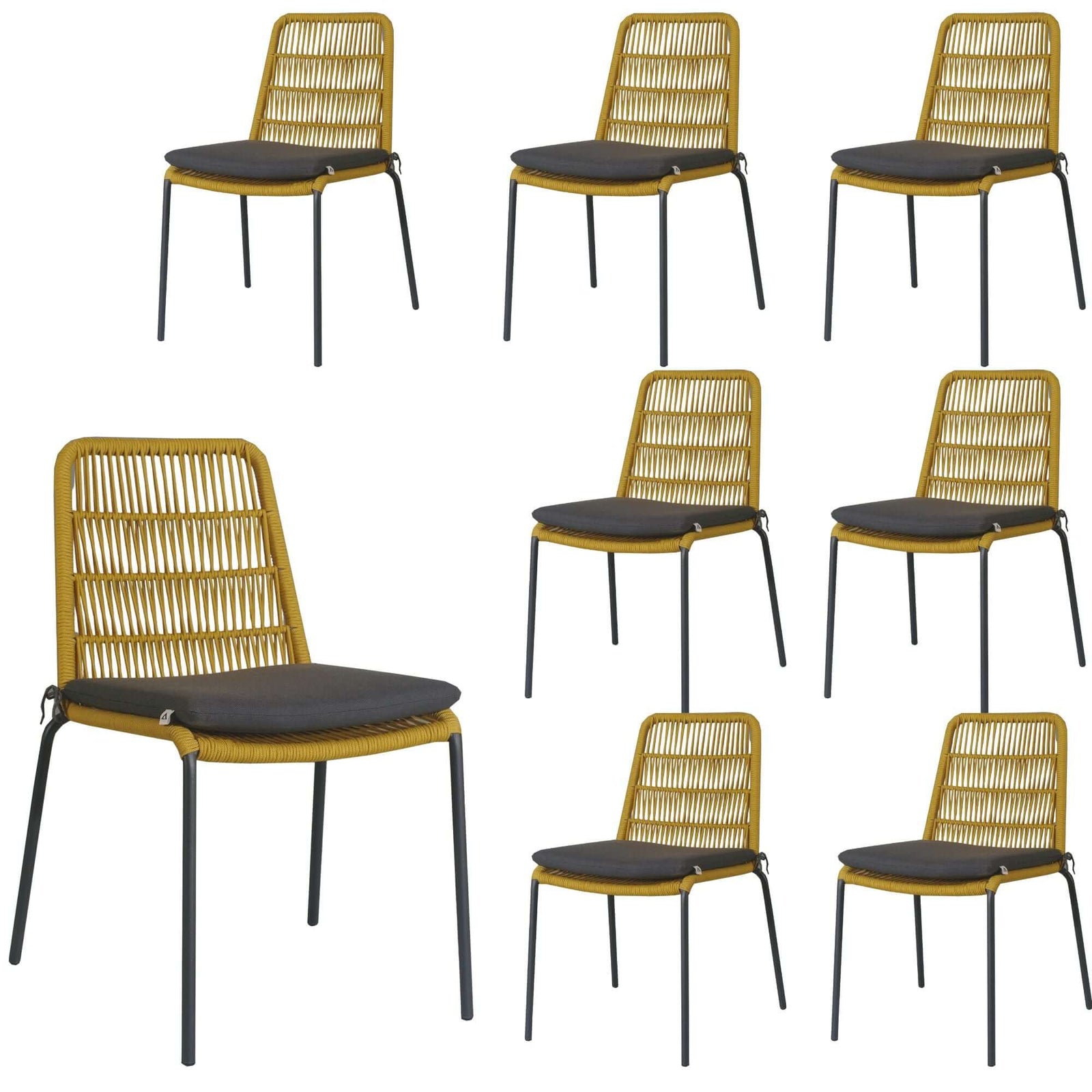 Lara 8pc Set Outdooor Rope Dining Chair Steel Frame Yellow-Upinteriors