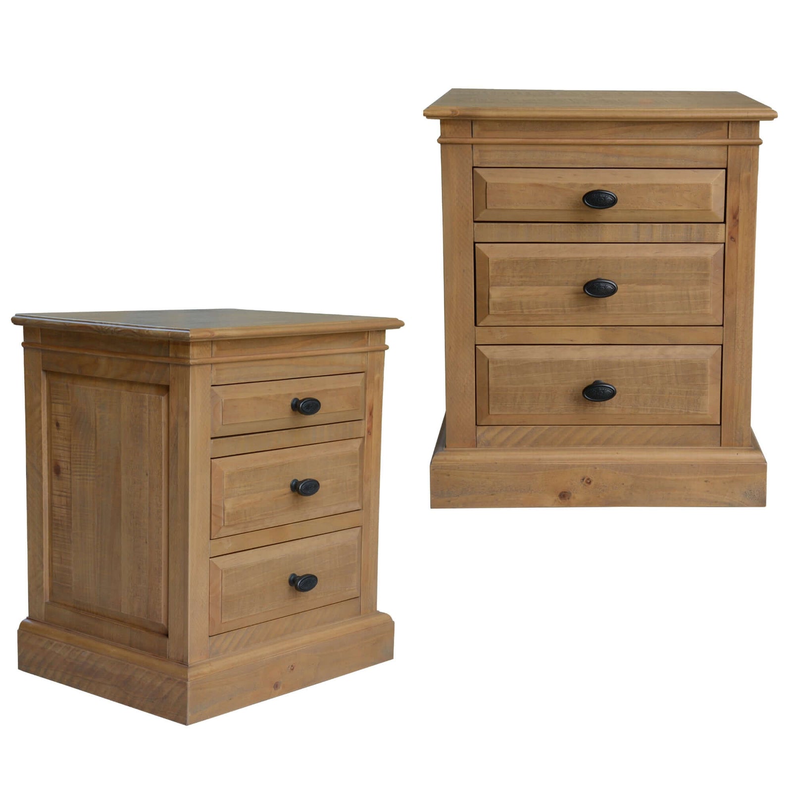 Jade Set of 2 Bedside Table 3 Drawers Storage Cabinet Nightstand - Natural-Upinteriors