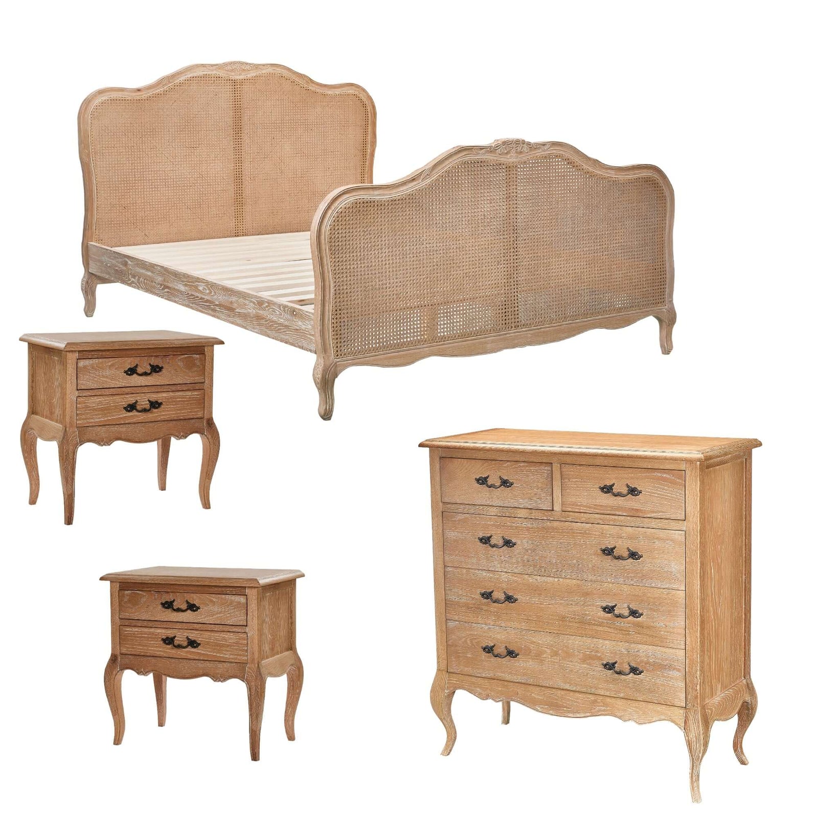 King Rattan Bedroom Suite - Oak Furniture Set-Upinteriors