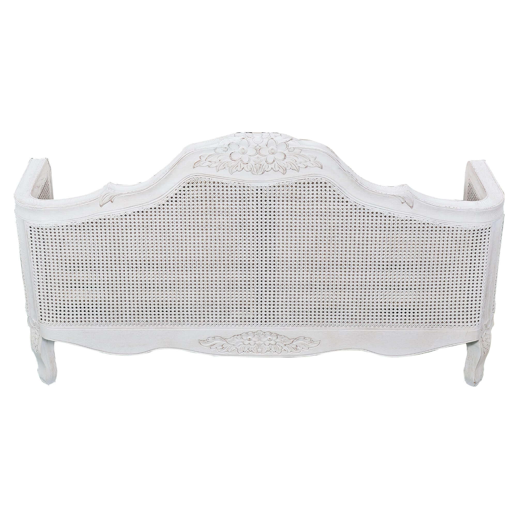 Alice Queen Size Bed Frame Rattan Timber Wood Mattress Base Distressed White-Upinteriors