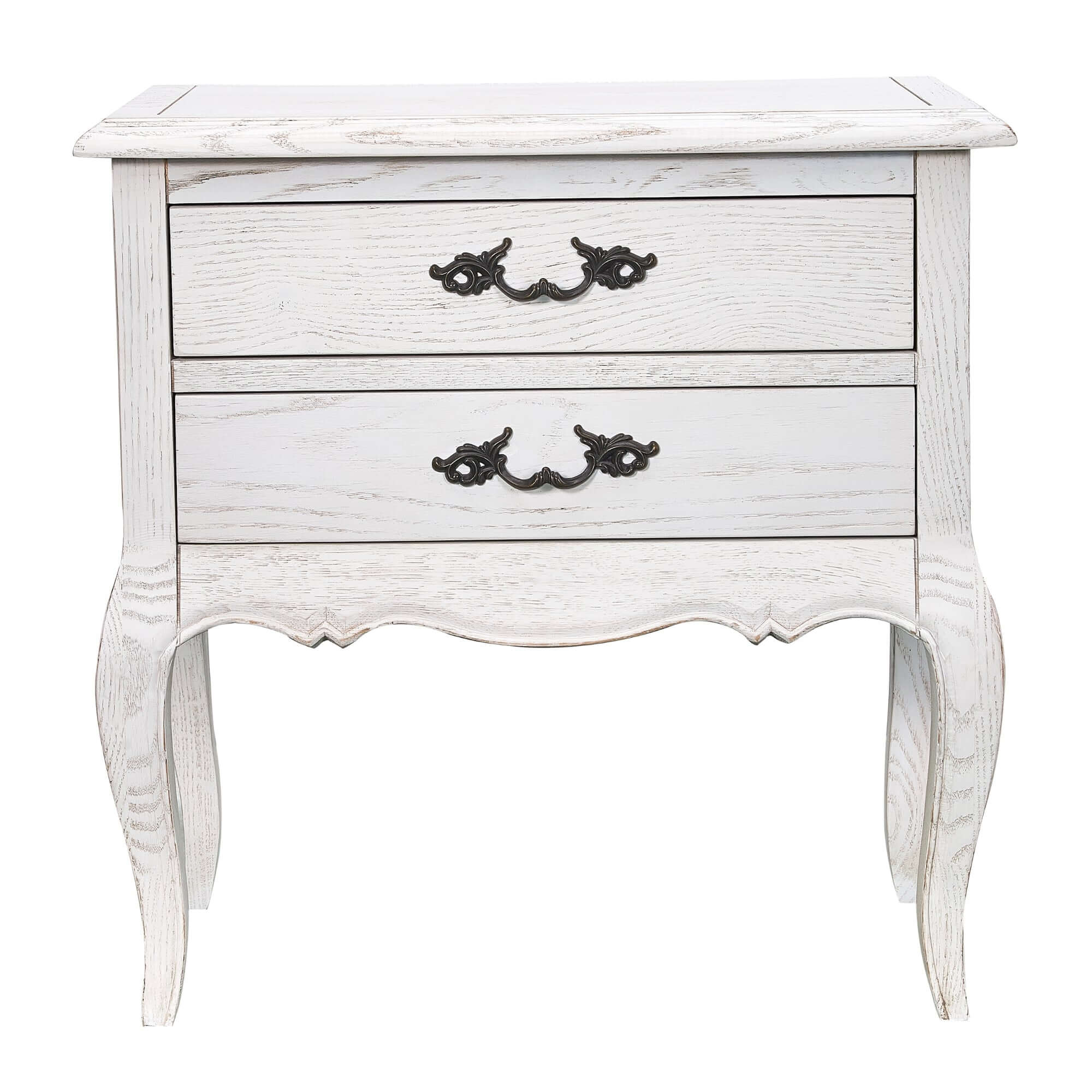 Alice Bedside Table 2 Drawers Storage Cabinet Side End Tables Distressed White-Upinteriors