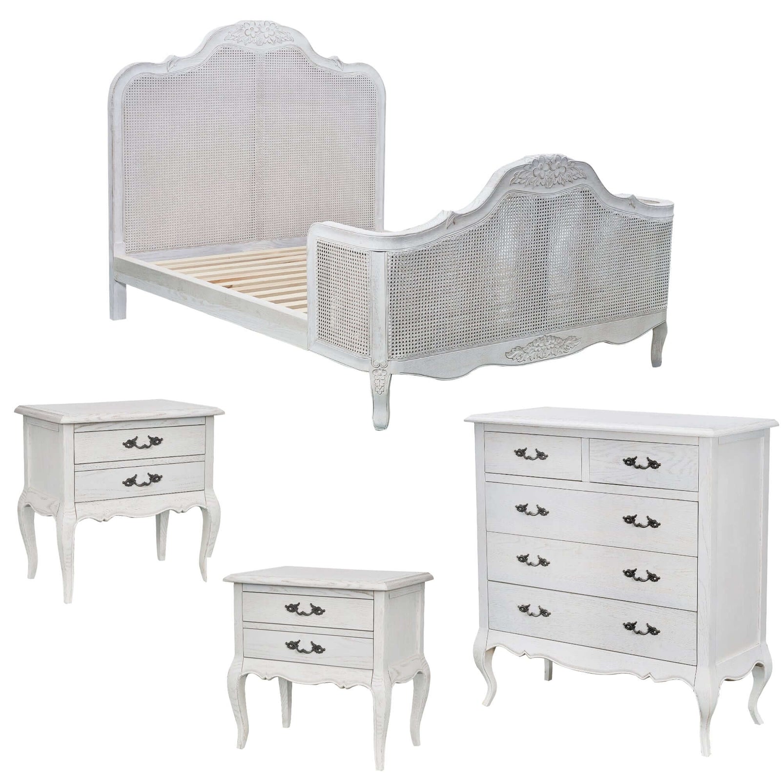 Alice 4pc King Bed Suite Bedside Tallboy Bedroom Rattan Furniture Package White-Upinteriors