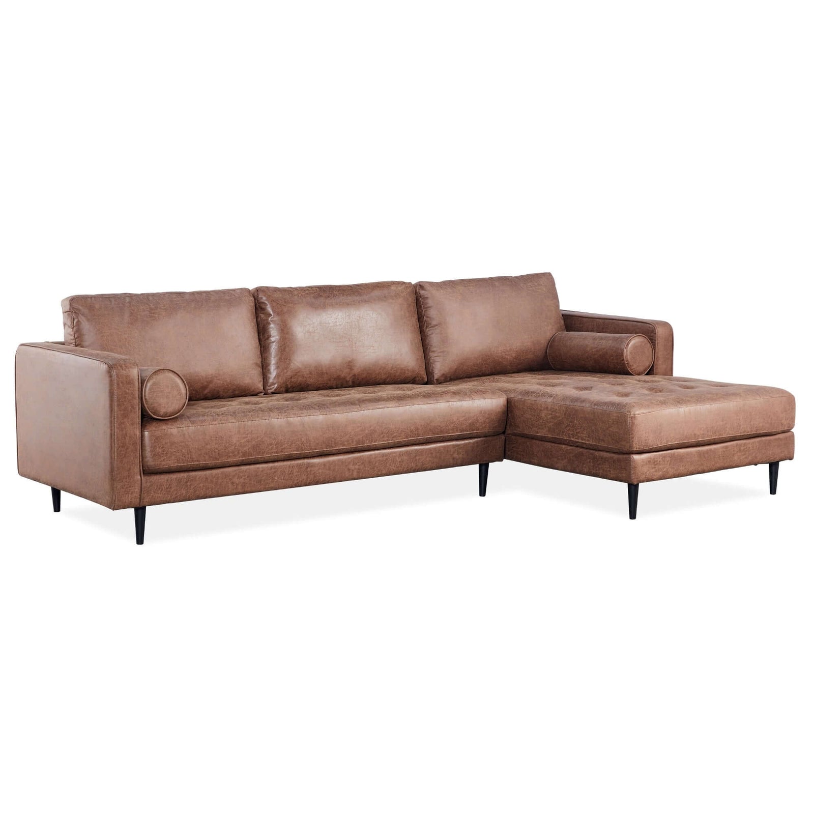Chelsea 2 Seater Sofa Fabric Lounge Couch with RHF Chaise Dark Brown-Upinteriors