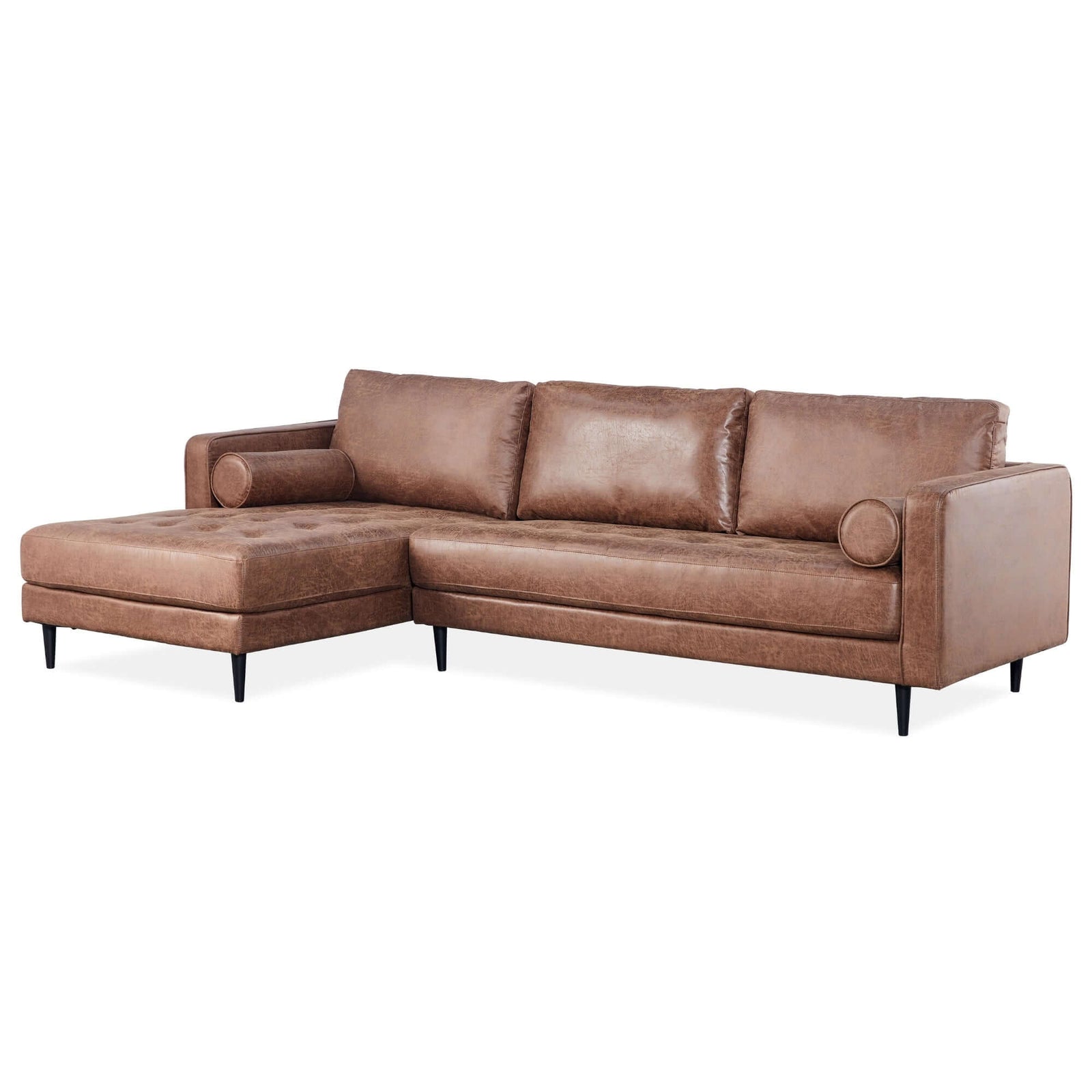 Chelsea 2 Seater Sofa Fabric Lounge Couch with LHF Chaise Dark Brown-Upinteriors