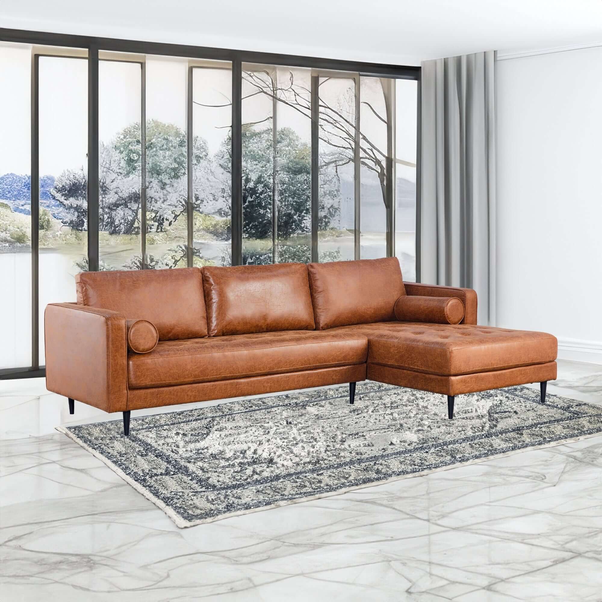Chelsea 2-Seater Sofa with RHF Chaise - Light Brown-Upinteriors