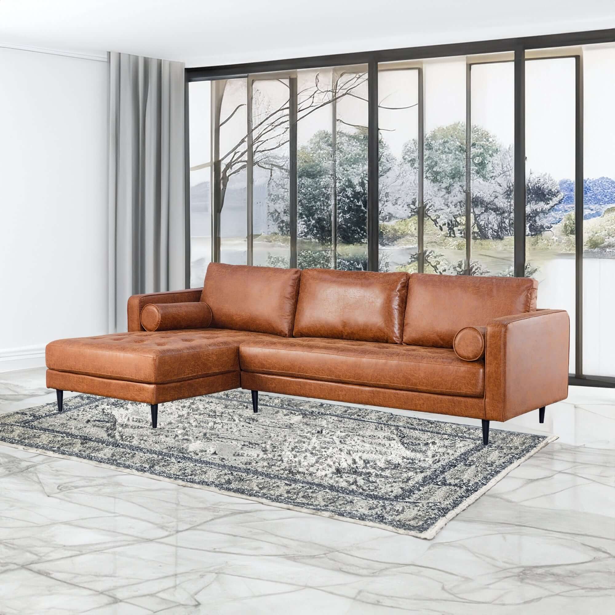 Chelsea 2 Seater Sofa with LHF Chaise - Light Brown-Upinteriors