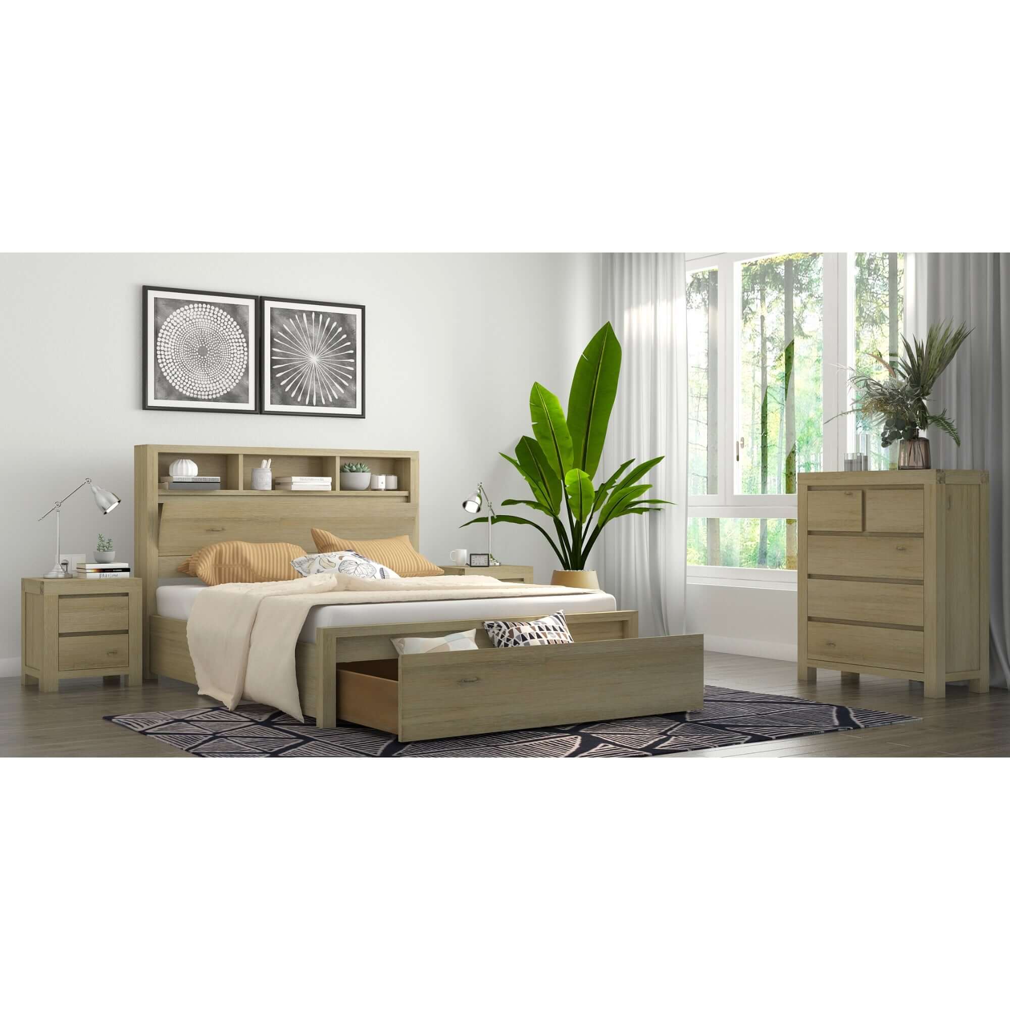 Queen Size Brunet Bed Frame with Storage-Upinteriors