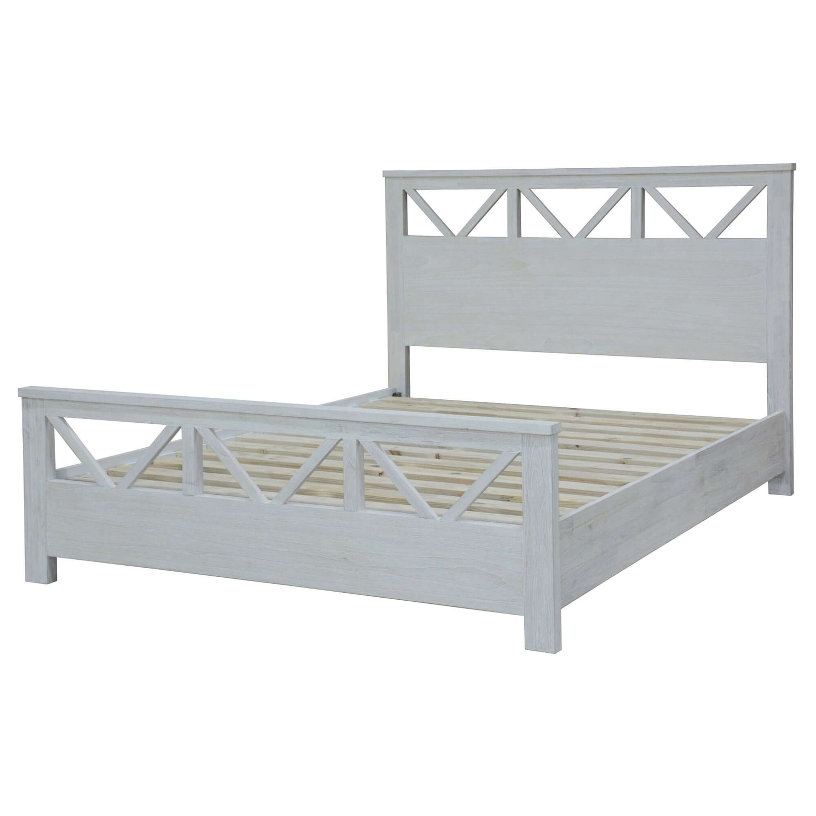 Solid Timber Double Bed Frame - White Wash Finish-Upinteriors